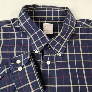 Brooks Brothers Blue Plaid Shirt Mens XXL Cotton Button Down Long Sleeve